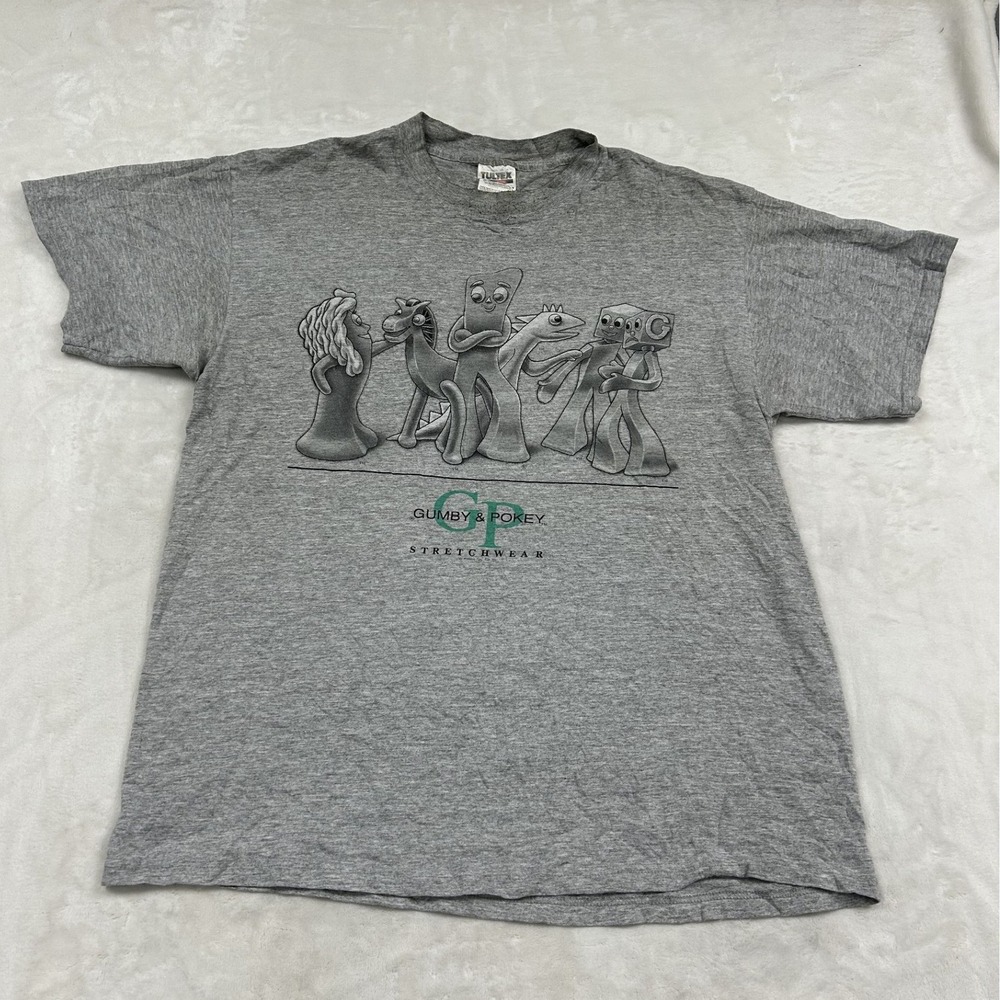 Tultex Gumby & Pokey T-Shirt Mens XL Gray Vintage 90s Cartoon Graphic Tee